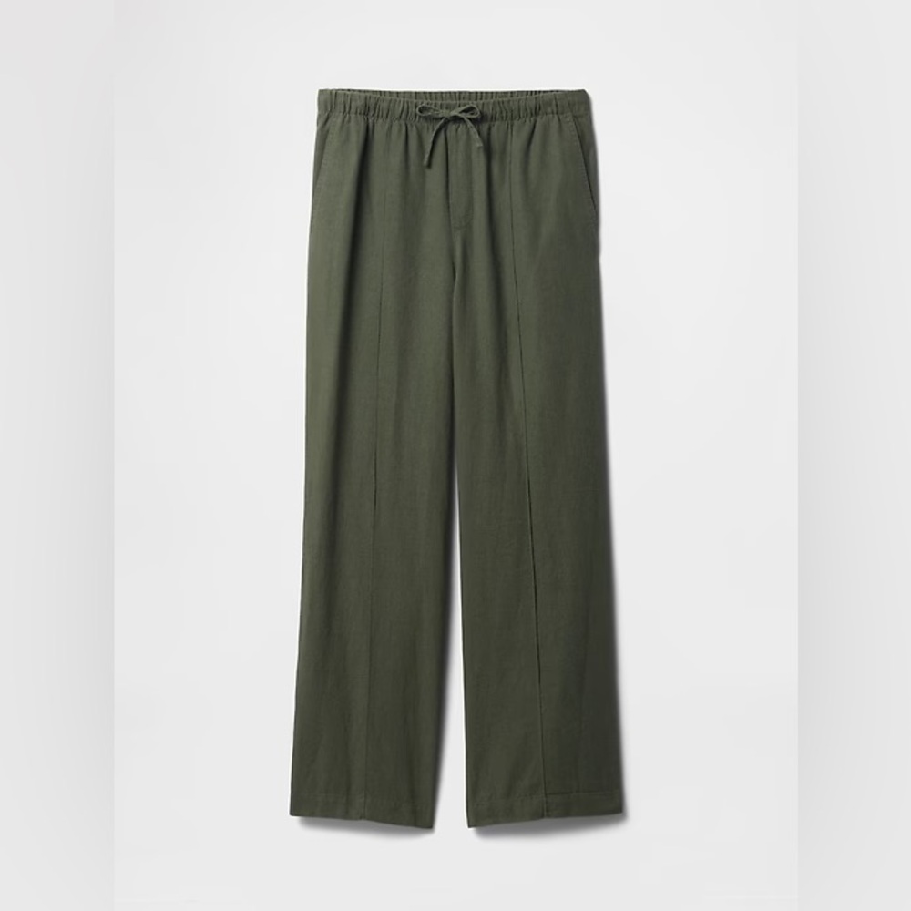 GAP Mid Rise Linen-Blend Pull-On Wide-Leg Pants